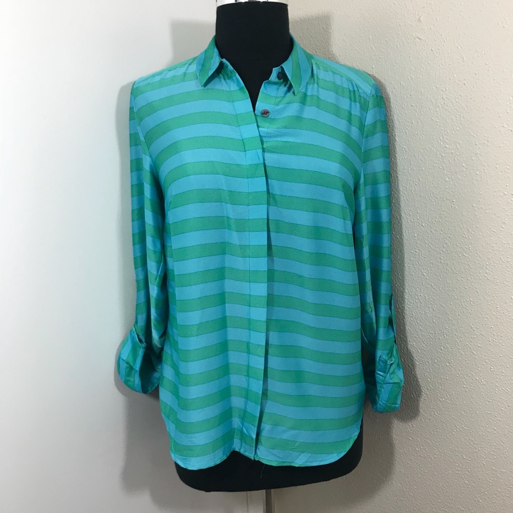 Ann Taylor Green Striped Blouse. Size 4.